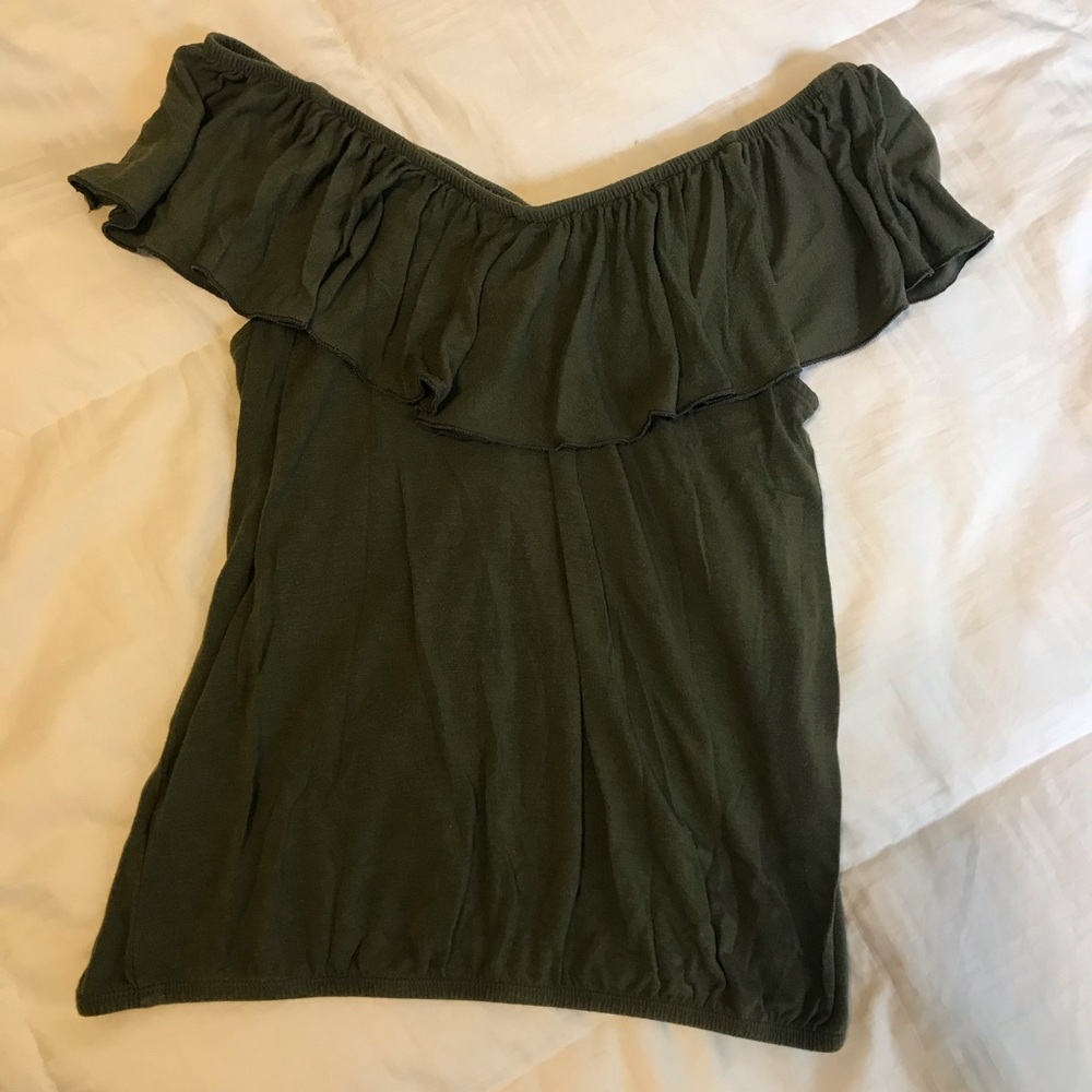 Express Off the Shoulder Olive Green Shirt